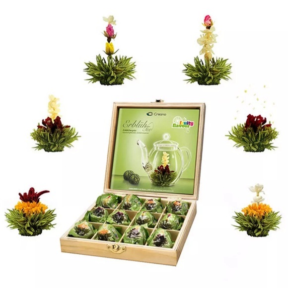 Geschenkset ErblühTee in der Holzbox mit grünem Tee