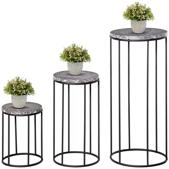 Northio - Blumenständer 3Er Set Pflanzenständer In Marmoroptik, Stapelbare Blumenhocker, Dekorativ, 22cm