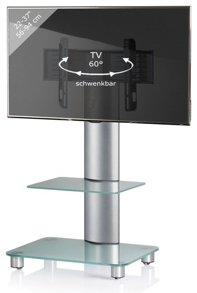 MID.YOU Tv-rack , Bilano B: 60 Cm , Silberfarben , Metall, Glas , 60x100x44 cm , gebürstet , schwenkbar , 000657000403