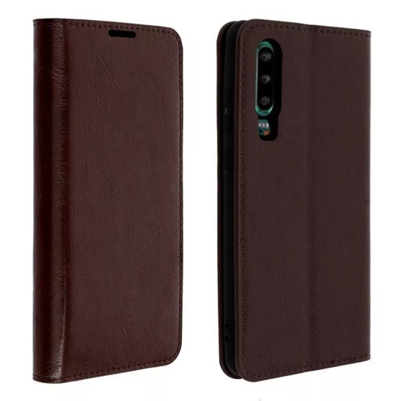 Avizar Business Leder Buch Case Tragetasche für Huawei P30 - braun