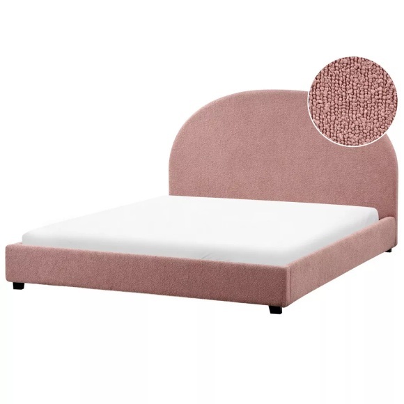 Beliani - Bett mit Lattenrost aus Bouclé Retro VAUCLUSE, 160X200CM, Puderrosa