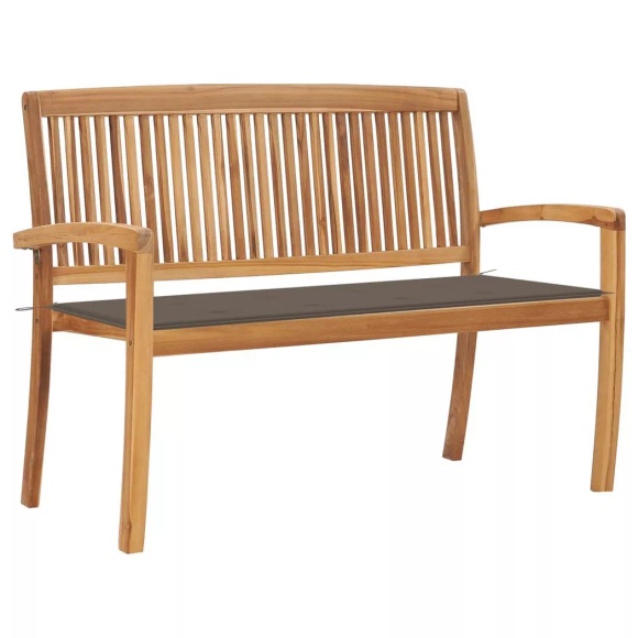 vidaXL Stapelbare Gartenbank mit Auflage 128,5 cm Massivholz Teak