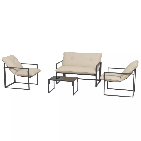 Northio - Gartenmöbel-Set 4 Personen mit 2-Sitzer-Sofa, 2 Sesseln und 1 Couchtisch 3 Kissen für Terrasse Garten -er Stahl,es Polyester Aosom, One Size