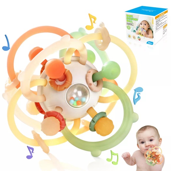 Activity-board - Greifball Beißring Baby, Silikon-Babyspielzeug, Licht-Sensorik-Spielzeug Beißhilfe Beißspielzeug Baby-Rassel, One Size, Multicolor