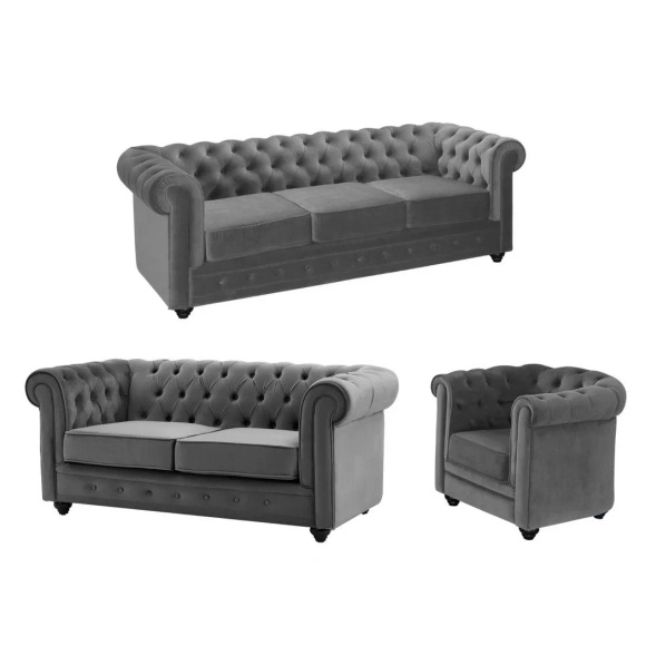 Vente-unique - Sofa 3-Sitzer & 2-Sitzer & Sessel - Samt - Anthrazit - CHESTERFIELD, One Size