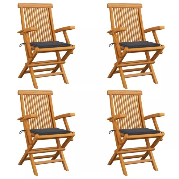 vidaXL Gartenstühle mit Anthrazit Kissen 4 Stk. Massivholz Teak