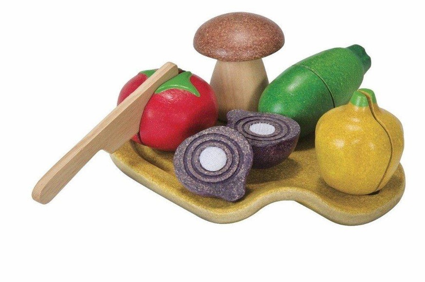 Plan Toys Holz-Spielzeug GEMÜSE MIT SCHNEIDEBRETT 7-teilig