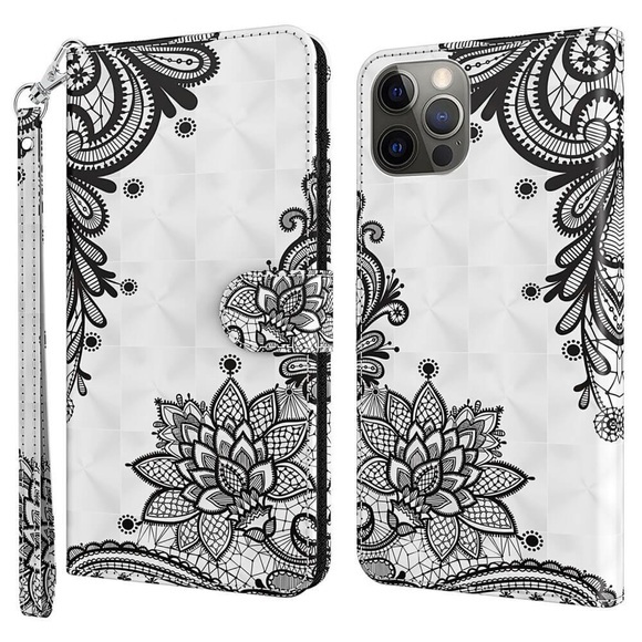 iPhone 15 Plus - Etui Glitzer Effekt Blumen