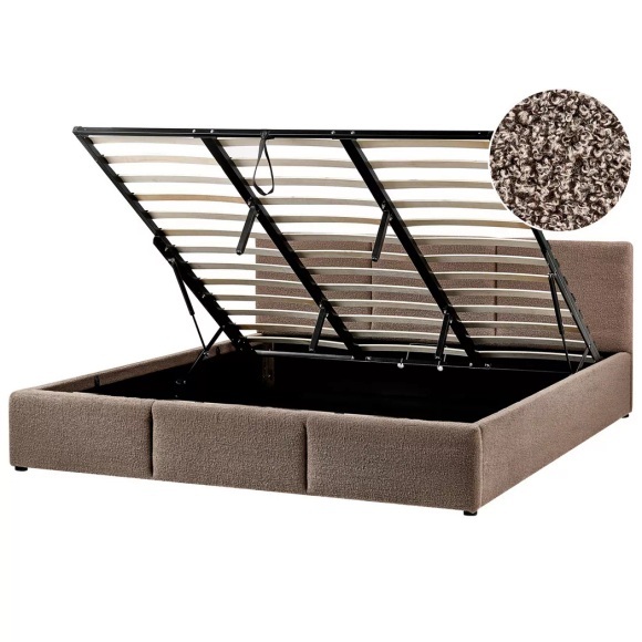 Beliani - Bett mit Stauraum aus Bouclé BOUSSE, 180x200 cm, Taupe