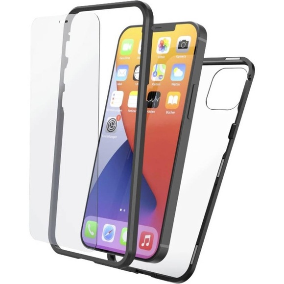 Hama Cover Magnetic+Glas Cover Apple iPhone 12 Schwarz, Transparent