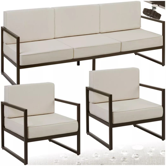Tectake - ?Garten-Loungeset Comosa für 5 Personen, XXL-Polsterung ?Sofa 350 kg, je Sessel 120 kg Belastbarkeit, One Size, Beige