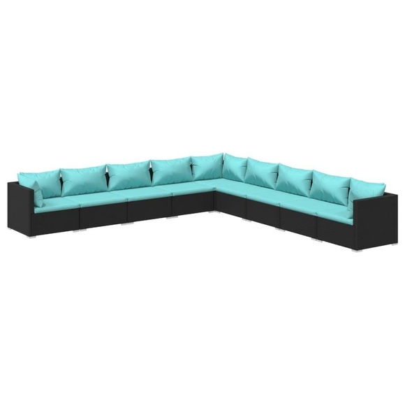 vidaXL 9-tlg. Garten-Lounge-Set mit Kissen Poly Rattan Schwarz