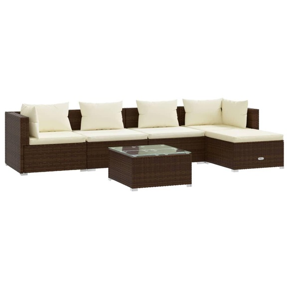 vidaXL 6-tlg. Garten-Lounge-Set mit Kissen Poly Rattan Braun