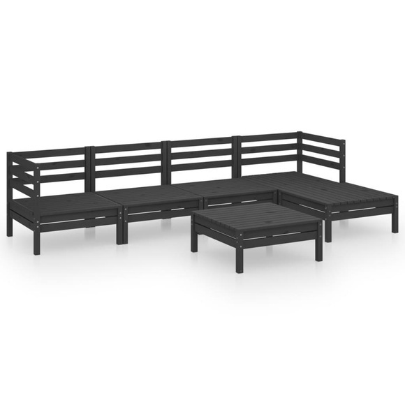vidaXL 6-tlg. Garten-Lounge-Set Massivholz Kiefer Schwarz