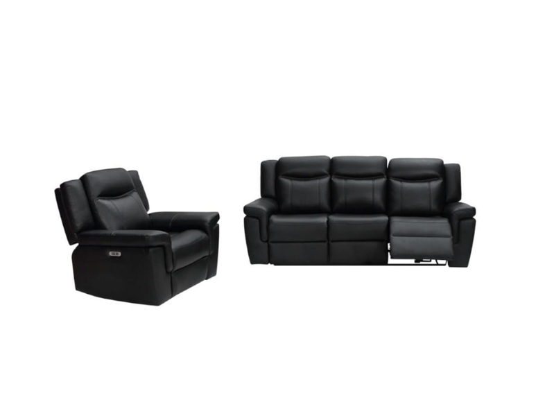 Couchgarnitur Leder mit elektrischer Relaxfunktion 3+1 - Schwarz - KENNETH Couchgarnitur Leder mit elektrischer Relaxfunktion 3+1 - Schwarz - KENNETH