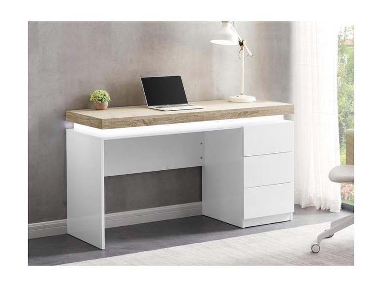 Schreibtisch mit 3 Schubladen LEDBeleuchtungMDF Naturfarben HALO Schreibtisch mit 3 Schubladen LEDBeleuchtungMDF Naturfarben HALO