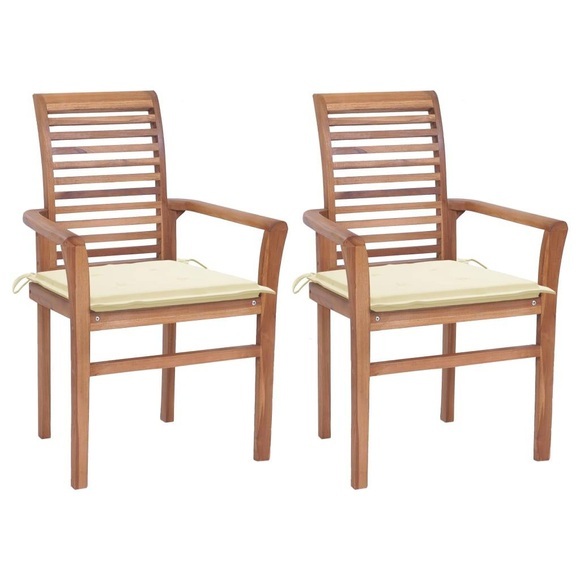vidaXL Essstühle 2 Stk. mit Cremeweißen Kissen Massivholz Teak
