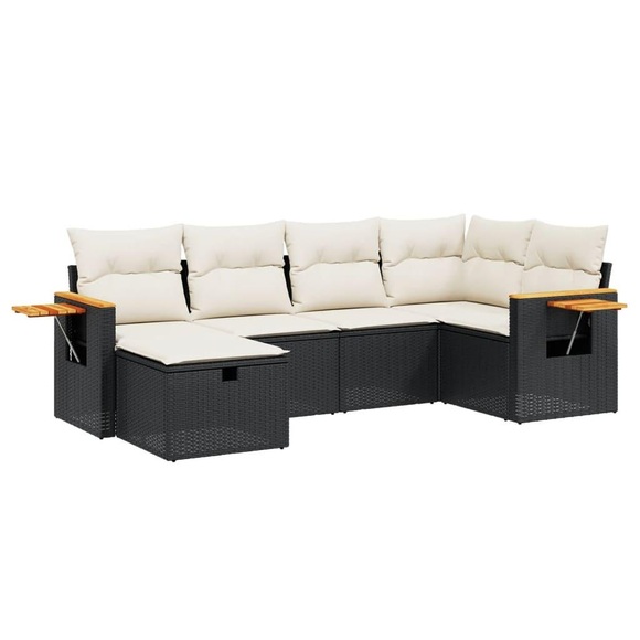 vidaXL 6-tlg. Garten-Sofagarnitur mit Kissen Schwarz Poly Rattan