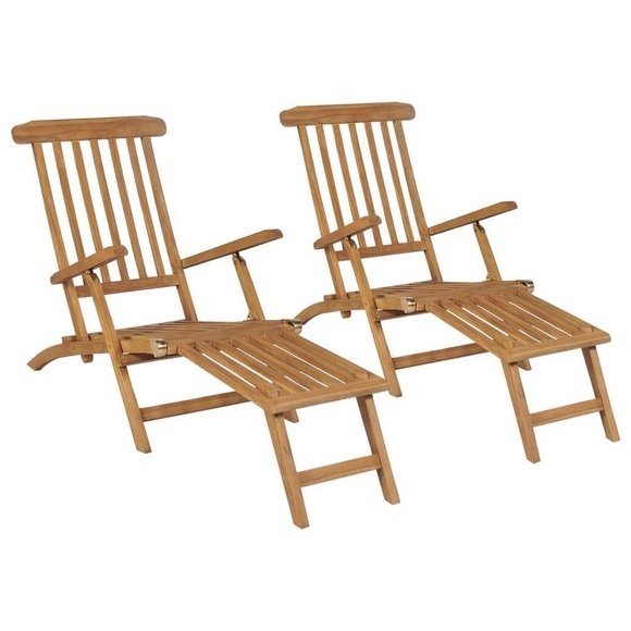 vidaXL Liegestühle mit Fußteil 2 Stk. Teak Massivholz