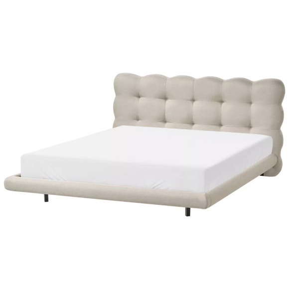Beliani - Bett mit Lattenrost aus Stoff Minimalistisch SOULISSE, 160X200CM, Perle