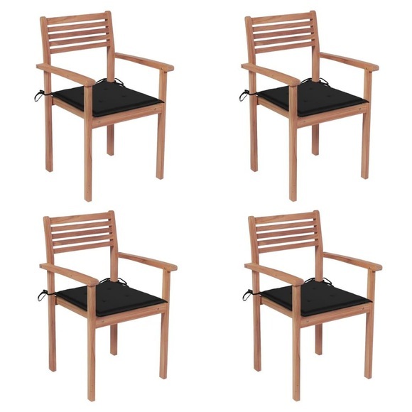 vidaXL Gartenstühle 4 Stk. mit Schwarzen Kissen Massivholz Teak
