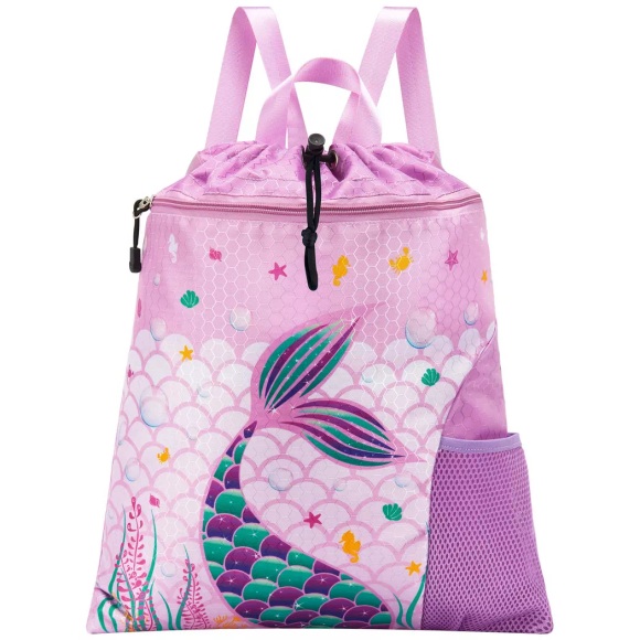 Only-bags.store - Rucksack Kinder Wasserdichte Turnbeutel String Sport Schule Strand Reisen Schwimmen mit Reißverschluss Tasche Wasser, One Size, Violett Bedruckt