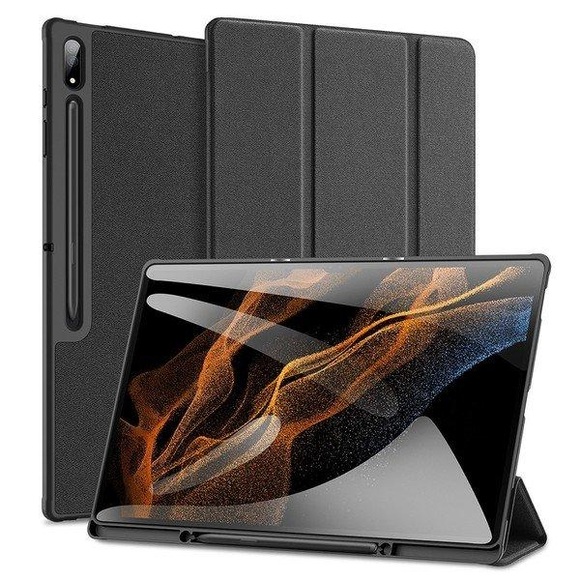 Dux Ducis - Samsung Galaxy Tab S8 Ultra Tasche Smart Cover Hülle Stoff Design mit Apple Pencil Halterung - Schwarz