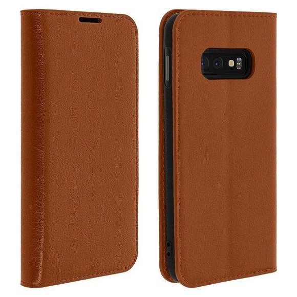 Avizar Tragetasche für Samsung Galaxy S10e - braun Leder Buch Geschäftsfall