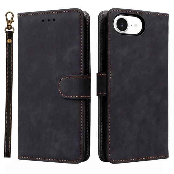 Cover-Discount - iPhone 16e Ledertasche mit RFID Blocker, Schwarz