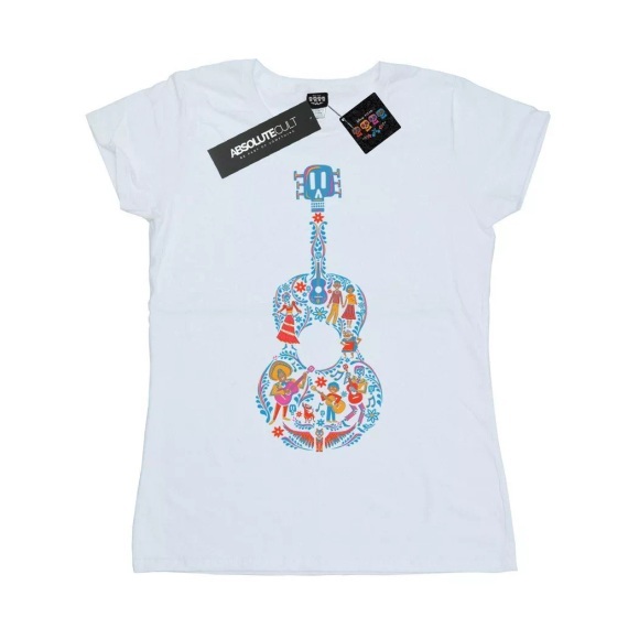 Coco Guitar Pattern Tshirt Damen Weiss M