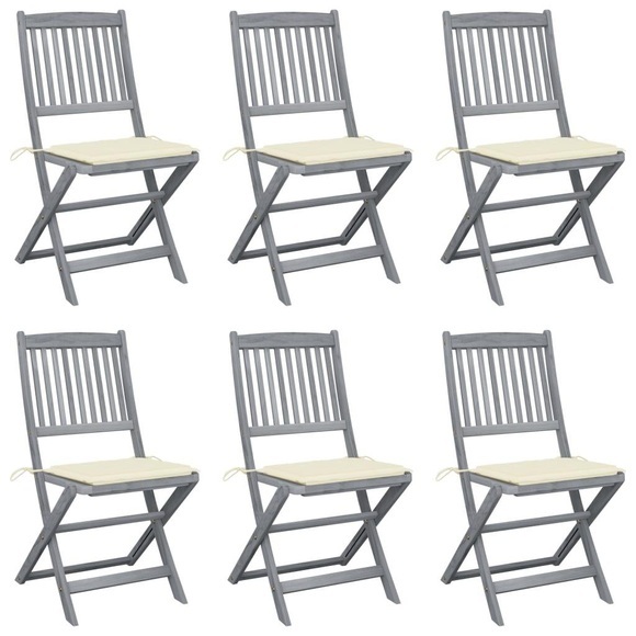 vidaXL Klappbare Gartenstühle 6 Stk. mit Sitzkissen Massivholz Akazie
