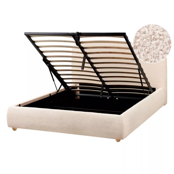 Beliani - Bett mit Stauraum aus Bouclé BLAGNAC, 140x200 cm, Braun Medium