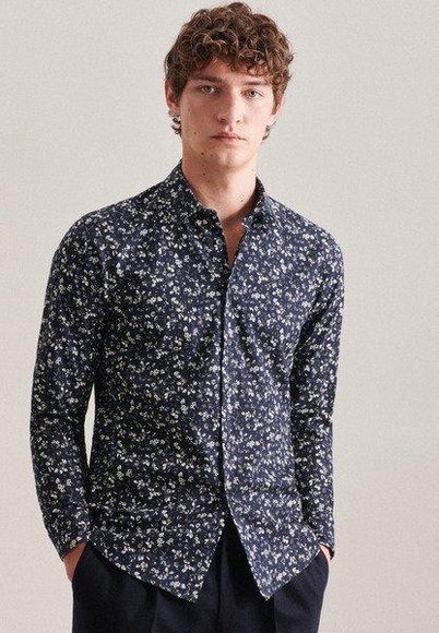 Casual Hemd Regular Fit Langarm Druck Herren Dunkelblau L