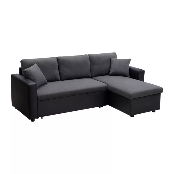 Ecksofa mit Schlaffunktion GAZUR - Stoff & Kunstleder - Ecke wechselbar - Anthrazit & Schwarz Ecksofa mit Schlaffunktion GAZUR - Stoff & Kunstleder - Ecke wechselbar - Anthrazit & Schwarz