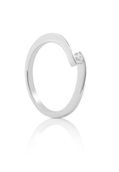Solitaire Ring Diamant 0.10ct. Weissgold 750 Damen Silber 54