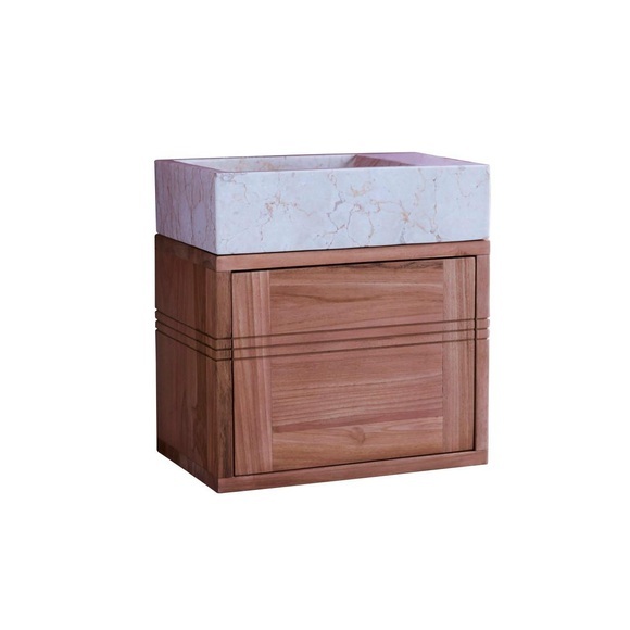 Badunterschrank aus massivem Teakholz und Marmor creme Basic Badunterschrank aus massivem Teakholz und Marmor creme Basic
