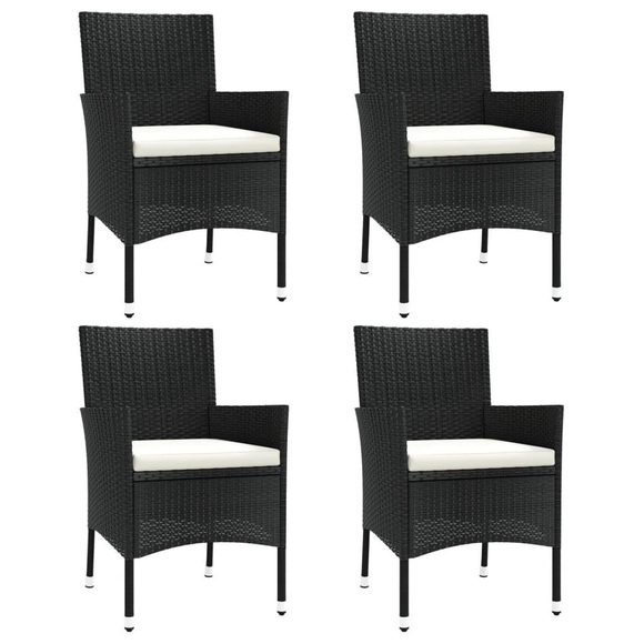 vidaXL Gartenstühle mit Kissen 4 Stk. Poly Rattan Schwarz