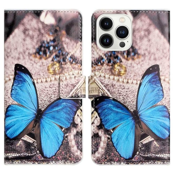 iPhone 14 Pro Max - Leder Etui Hülle Schmetterling