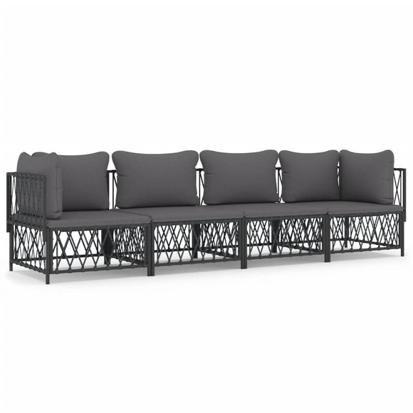 vidaXL 4-tlg. Garten-Lounge-Set mit Kissen Anthrazit Stahl