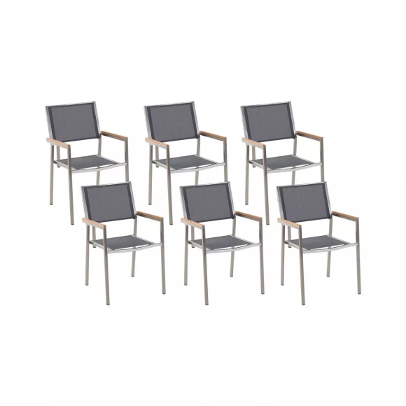 Beliani Gartenstuhl grau 6er Set Edelstahl GROSSETO