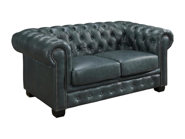 Chesterfield Ledersofa 2-Sitzer - Büffelleder - Graugrün - BRENTON Chesterfield Ledersofa 2-Sitzer - Büffelleder - Graugrün - BRENTON