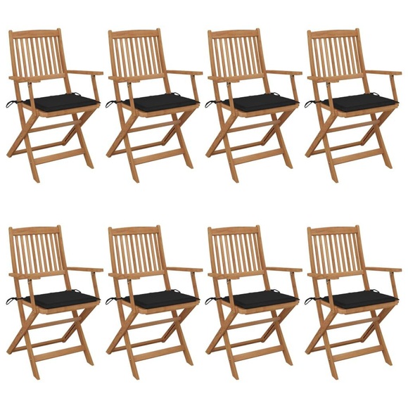 vidaXL Klappbare Gartenstühle 8 Stk. mit Kissen Massivholz Akazie