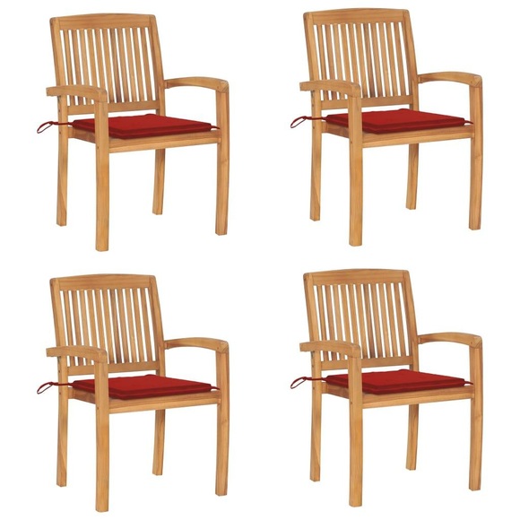 vidaXL Stapelbare Gartenstühle mit Kissen 4 Stk. Massivholz Teak