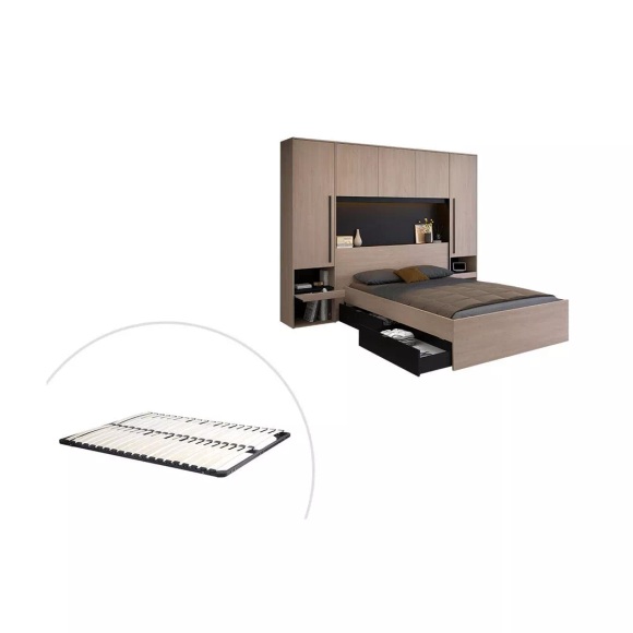 Bett mit Stauraum & LEDs + Lattenrost - 140 x 190 cm - Naturfarben & Schwarz - VELONA Bett mit Stauraum & LEDs + Lattenrost - 140 x 190 cm - Naturfarben & Schwarz - VELONA