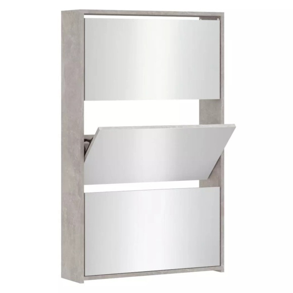 vidaXL Schuhschrank mit Spiegel 3 Fächer Betongrau 63x17x102,5 cm