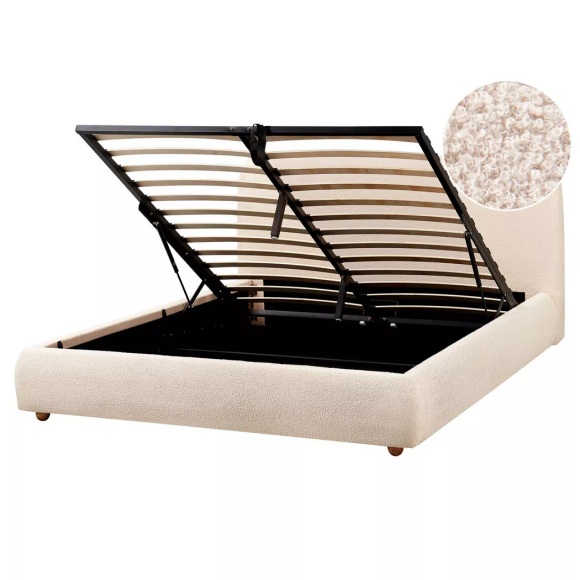 Beliani - Bett mit Stauraum aus Bouclé Modern BLAGNAC, 160X200CM, Baumnuss