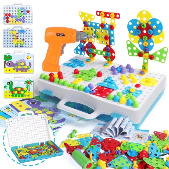 Activity-board - Mosaik-Steckspiel mit elektrischer Bohrmaschine STEM-Werkzeugkasten für Kinder, One Size, Multicolor
