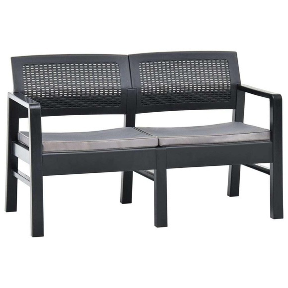 2-Sitzer-Gartenbank mit Auflagen 120 cm Kunststoff Anthrazit