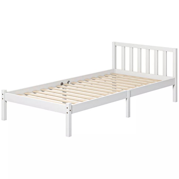 Northio - Bettrahmen Holzbett mit Lattenrost, 208 x 96 cm Bettgestell Kopfteil, Einzelbettgestell für Schlafzimmer, Weiß, 97