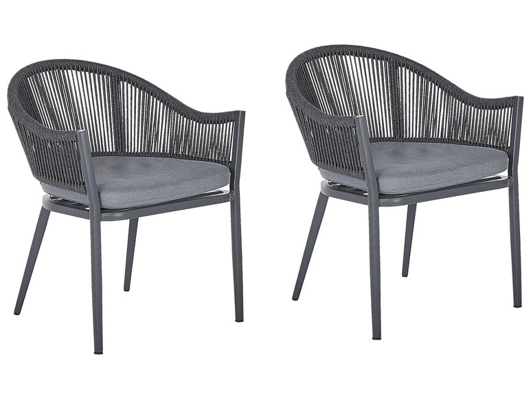 Beliani Gartenstuhl Aluminium / Flechtseil grau 2er Set Mileto